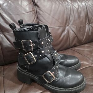 Triple Buckle Black Combat Boots
